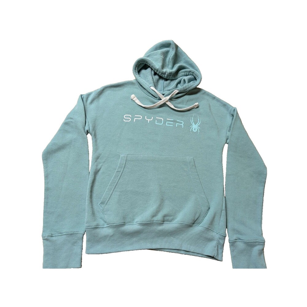 Spyder Women's S Lt Teal Fleece Pullover Hoodie Logo Kangaroo Pocket Drawstring